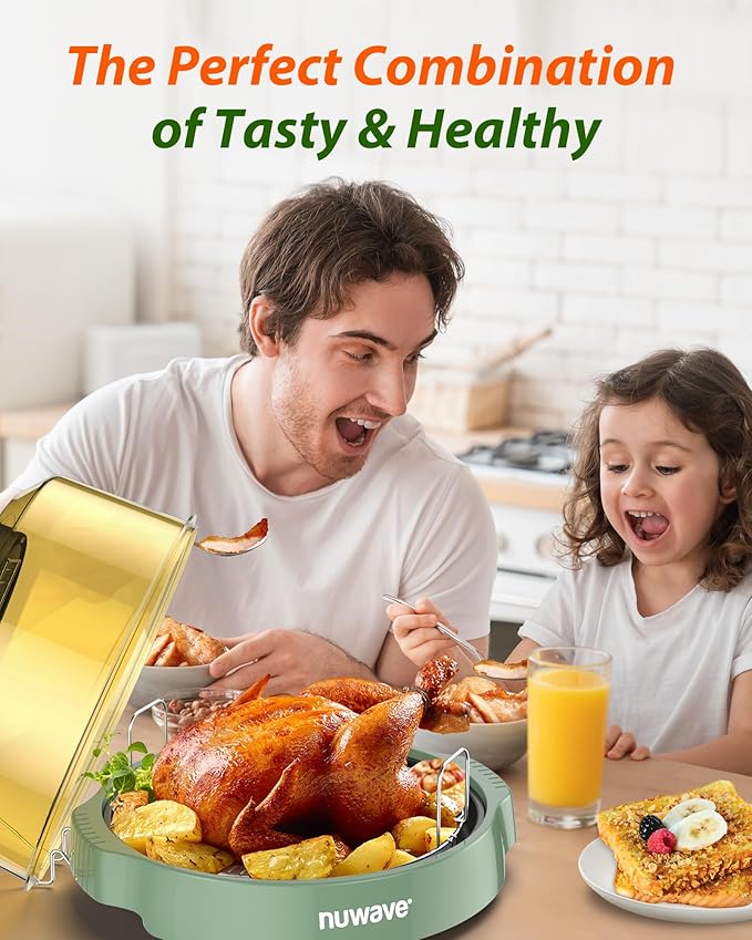 Nuwave Oven Pro Plus Air Fryer, Infra-Red Countertop, 2025 Advanced Convection, No Defrosting or Preheating, Cook Fresh or Frozen, Durable Power Dome, 100 Presets & 50 Memory, PFAS Free, Wild Olive