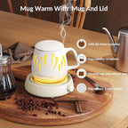 SWEETFULL Mug Warmer for Coffee and Tea Coffee Mug Warmer Set W/Mug and Lid Coffee Warmer As Coffee Gifts for Desk Office Coffee Lovers. （20W Cup Warmer Candle Warmer Auto Shut Off）