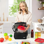 OPUX Lunch Box For Men Women, Insulated Large Lunch Bag Adult Work, Double Decker Lunchbox Meal Prep, Dual Compartment Leakproof Lunch Cooler, Soft Lunch Pail Tote Boys Girls Kids School, Black 16 Can