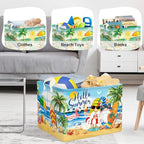 Summer Tropical Beach Storage Basket Collapsible Clothes Kid Laundry Hamper Palm Tree Large Picnic Basket Boy Girl Book Toy Box Bin, Blue, 36L
