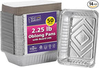 Aluminum Pans With Lids - 50 Count - 2.25LB (8.5"x6") Oblong Pans - To Go Containers With Lids - Disposable Tin Foil Pans - Perfect For Catering, Meal Prep, Baking, Freezer Safe