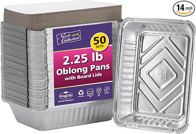 Aluminum Pans With Lids - 50 Count - 2.25LB (8.5"x6") Oblong Pans - To Go Containers With Lids - Disposable Tin Foil Pans - Perfect For Catering, Meal Prep, Baking, Freezer Safe