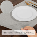 Romanstile Cloth Placemats Set of 8-12 x 18 Inch, Heat Resistant Double Layered Thickened Burlap Place Mats, Washable Linen Farmhouse Table Mats for Kitchen/Dining/Party/Outdoor, Light Grey