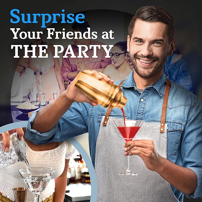 Highball & Chaser Cocktail Shaker Set: Bartender Kit for Home Bar Mixology Cocktail Bar Set Plus E-Book with 30 Recipes (Antique Gold)