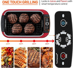 Techwood Indoor Smokeless Grill, 1500W Electric BBQ Grill and Non-Stick Grill Plates with Temperature Control, Removable Drip Tray, Tempered Glass Lid, Red