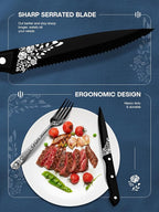 EUIRIO 24 Pieces Black Silverware Set with Steak Knives, Stainless Steel Flatware Set for 4, Black Cutlery Utensils Set, Include Spoons Forks Knives, Mirror Polished, Dishwasher Safe