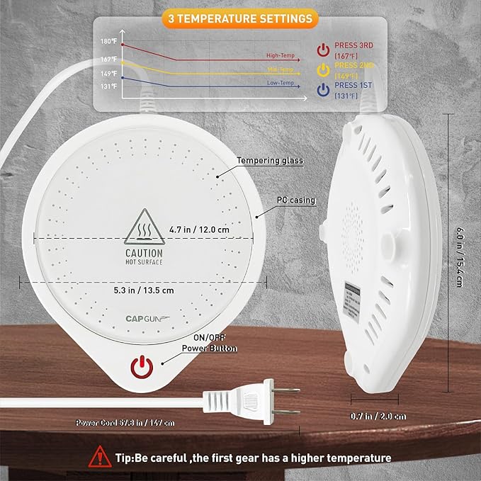 25W Electric Candle Warmer for Coffee Mugs, 75℃ Heating & Auto Shut-Off, Spill-Proof Desk Warmer for Beverages (White) (White)