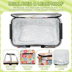 Insulated Picnic Basket,40L Leak-Proof Cooler Bag,Grocery Basket with Lid,2 Sturdy Handles,Storage Basket for Picnic, Picnic Basket for 4 Persons (Flower)