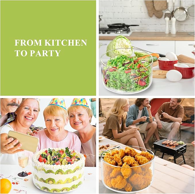 155oz Large Glass Trifle Bowl - Versatile Salad & Dessert Serving Bowl for Ice Cream, Cakes, Fruit, Baking and Party Display - Elegant Modern Design, Microwave & Dishwasher Safe (9 Inch)