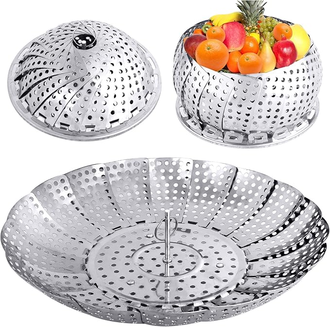 Veggie Vegetable Steamer Basket, Folding Steaming Basket, Metal Collapsible Stainless Steel Steamer Basket Insert for Cooking Food, Expandable Fit Various Size Pot(5.9" to 9.8") YLYL