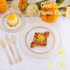 WDF 200PCS Gold Plastic Plates - Gold Glitter Plastic Plates - Heavy Duty Gold Glitter Disposable Plates - Include 100 Dinner Plates 10" and 100 Dessert Plate 7" for Parties/Wedding