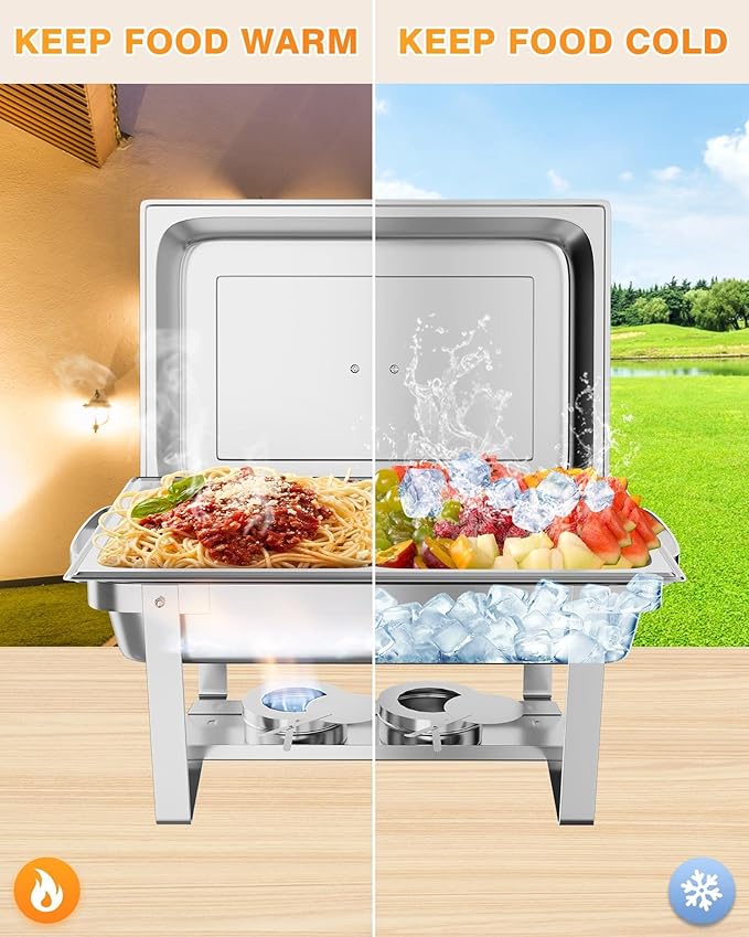 GarveeHome Chafing Dish Buffet Set 2 Pack, 8 QT Food Servers and Warmers Stainless Steel Chafer with Water Pan for Weddings, Parties, Banquets, and Catering