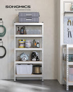 SONGMICS 5-Tier Storage Shelves, Load 2310 lb, Garage Storage, Boltless Assembly, Adjustable Shelving Unit, 17.7 x 35.4 x 70.9 Inches, for Study Shed Basement, Silver and Natural Beige UGLR450E01