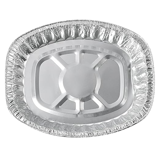 Foil Lux 17.9 x 14.2 x 3.3 Inch Oval Roasting Pans, 50 Oven-Ready Foil Pans - Freezable, Heavy-Duty, Aluminum Foil Disposable Baking Pans, For Cooking Turkey, Chicken, And More - Restaurantware