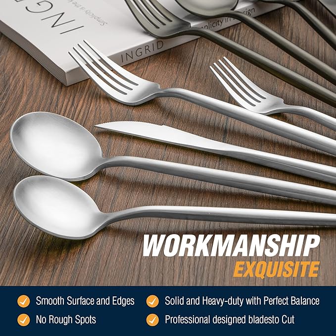 BirdyFly Silverware Set, 20 Piece Stainless Steel Flatware Set Service for 4, Cutlery Set, Include Knives/Forks/Spoons, Dishwasher Safe