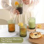 Vintage Glassware Drinking Glasses Set of 12,Green 12oz & 15oz Hobnail Glass Cups,Embossed Water Tumbler,for Beer,Cocktail,Whiskey,Juice and Various Mixed Drinks- 1 Cleaning Brush