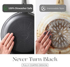 Nonstick Ceramic Frying Pan with Lid, 8/10 Inch Skillet with Stay Cool Handle, Fully Coated, Induction Compatible & Oven Safe, 100% Dishwasher Safe, PTFE & PFOA Free（8 Inch, Black Sesame）