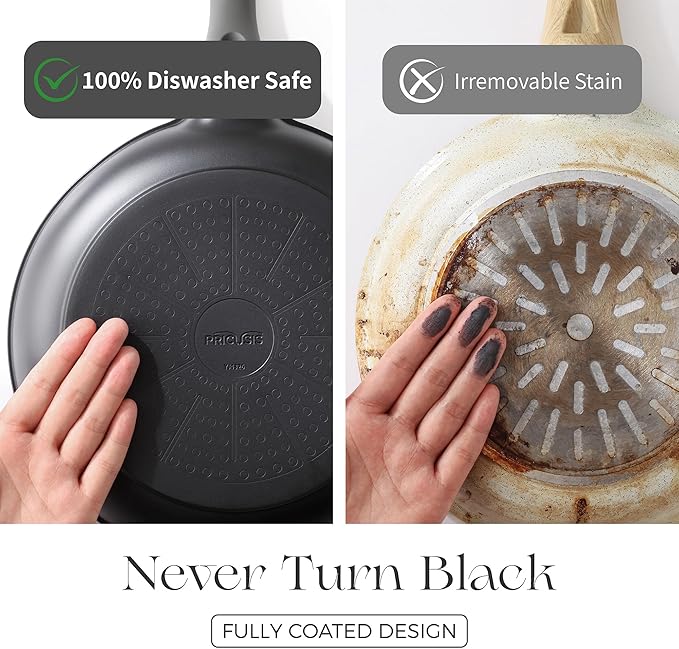 Nonstick Ceramic Frying Pan with Lid, 8/10 Inch Skillet with Stay Cool Handle, Fully Coated, Induction Compatible & Oven Safe, 100% Dishwasher Safe, PTFE & PFOA Free（10 Inch, Black Sesame）