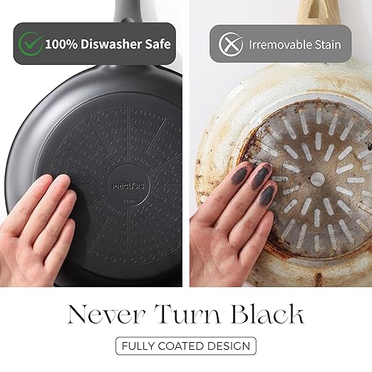 Nonstick Frying Pan, 8/10/12 Inch Skillet with Stay Cool Handle, Fully Coated, Induction Compatible & Oven Safe, 100% Dishwasher Safe, PTFE & PFOA Free（8 Inch, Black Sesame）