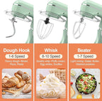 3-IN-1 Electric Stand Mixer, 6.5QT Bowl 660W 10-Speed Kitchen Mixer, Household Food Mixers include Dough Hook, Beater and Whisk, Bread Cake Mixer for Baking and Most Home Cooks, Agave Green