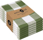 Native Fab Buffalo Check Kitchen Dish Towels, 16"x26", 6 Pack - 100% Cotton Plaid Washcloths - Absorbent Dish Cloths Set, Cleaning Hand Towels with Hanging Loop - Mint Green White