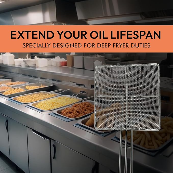 Wire Mesh Strainer with Long Handle | 2-Pack | 6.5" Square Frying Spoon | Stainless Steel | Cooking Oil Strainer for Deep Fryer & Professional Restaurant Use | Commercial Grease Skimmer