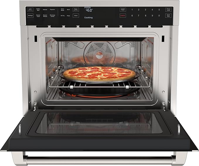 KoolMore KM-CWO24-AFSS Reserve Built-in Microwave Convection Oven with Air Fry, 3-in-1 Combo, Sensor Cook, Soft-Close Door, Stainless Steel, Premium 24 in. /1.6 cu. ft, Black