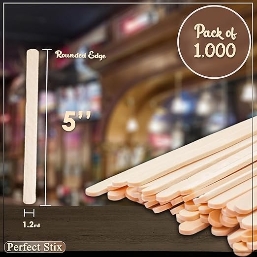 Perfect Stix Wooden Coffee Stirrer Stix, 5" Length (Pack of 1,000)