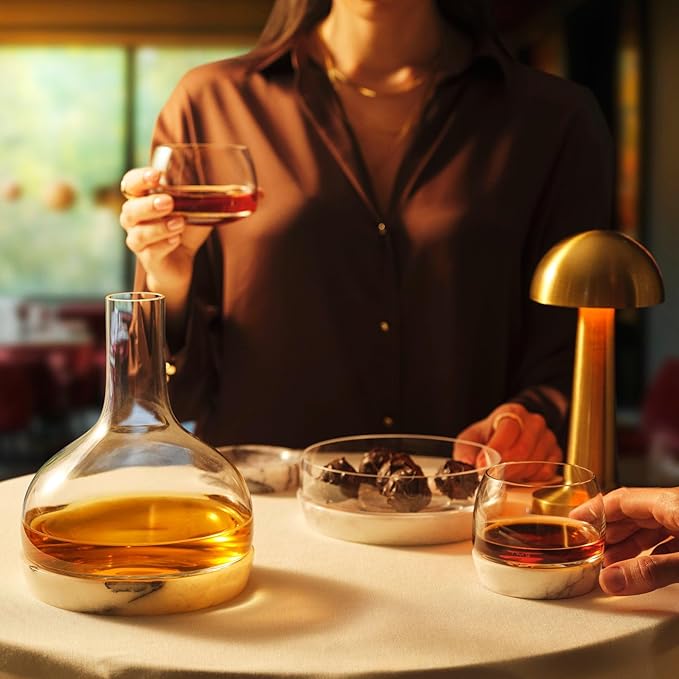 NUDE Whiskey Tumbler with Marble Base – 10.25 oz Lead-Free Crystal Whisky Rocks Glass, Handmade, Temperature-Retaining Marble Base, No Ice Needed – Luxury Bar Glass for Bourbon, Scotch & Cocktails