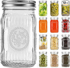12Pack 32oz Wide Mouth Mason Jars, Glass Mason Jars with Airtight Lids and Bands, Large Canning Jars for Food Storage, Pickling, Meal Prep, DIY Decor, Fruit Print, Safe for Microwave & Dishwasher