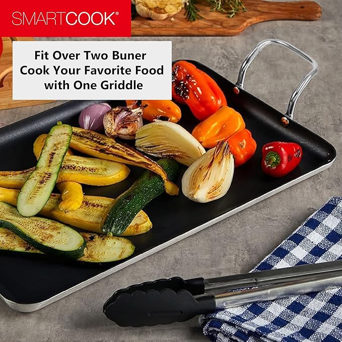 17inch Nonstick Aluminum Double Griddle Pan, Comales para Tortillas Griddle Pan Burner Skillet with Handles for Stove Top - Coating & Heat Resistant for Frying, Searing, Grilling, Browning Cook