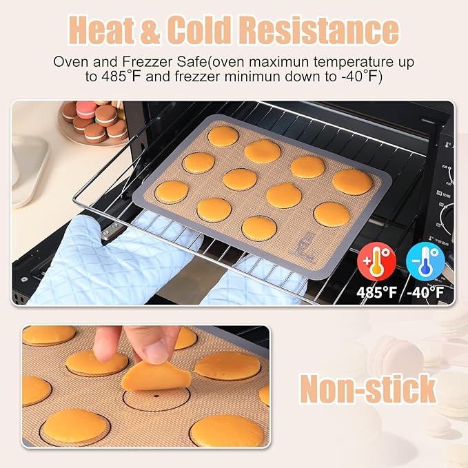 Silicone Baking Mat Macaron - Set of 3 (2 Half Sheet Liners and 1 Quarter Sheet), Non Stick Silicon Cookie Oven Liner For Macaroons, Bake Pans, Pizza, Toaster, Cake and Bread Making (16.5x11.6, Grey)