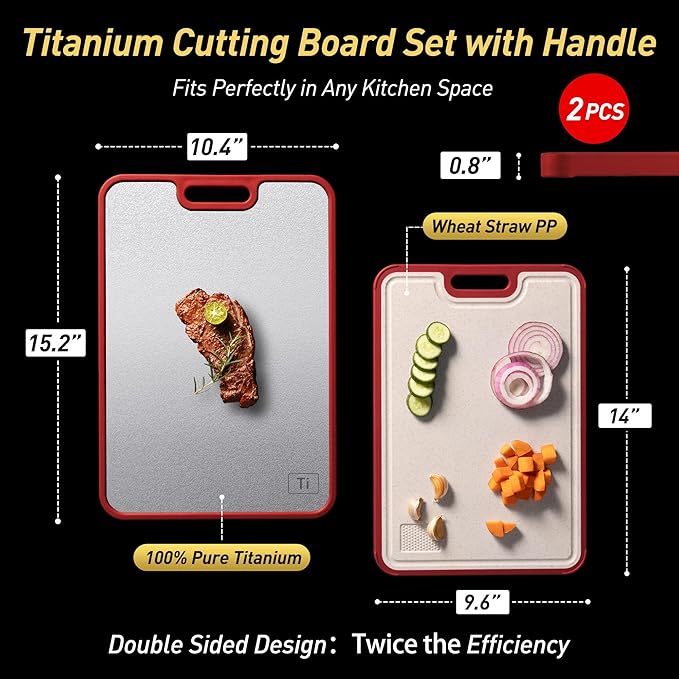 2 Packs Titanium Cutting Boards for Kitchen Chopping Board Butcher Block 2 in 1 Pure Titanium Gift Best Mama Mom Ever Christmas Xmas Birthday Law Step Who Have Everything Good Unique Useful Present