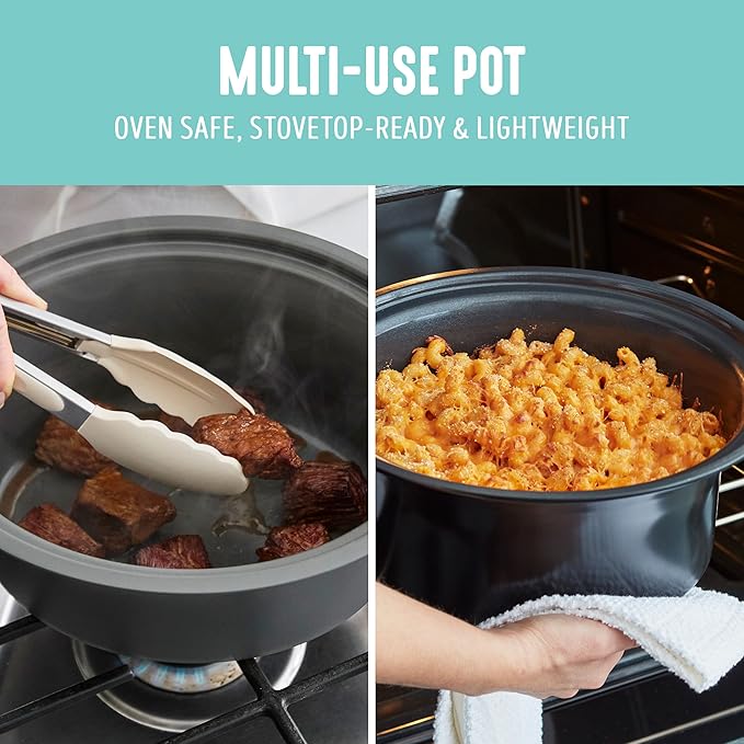 GreenLife 3.5QT Slow Cooker, Non-Toxic PFAS-Free Ceramic Nonstick Removable Interior Bowl, Programmable, Keep Warm, Stovetop & Oven Safe, Dishwasher Safe Parts, Glass Lid, Turquoise