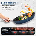 DishDelight Pots and Pans Set Nonstick, 9,11 Inch Frying Pan Set, Induction Ceramic Frying Pans with Stay-Cool Handles, Added Plasma Diamond, Blue