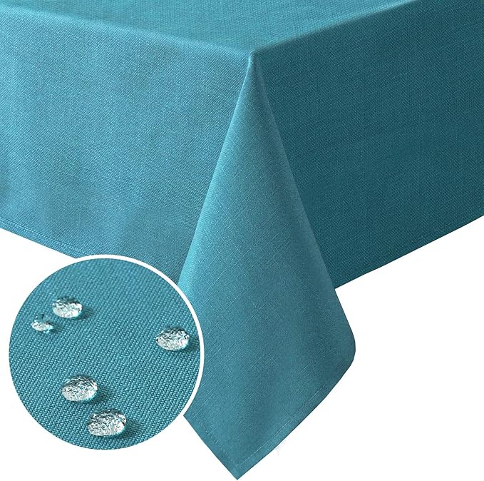 H.VERSAILTEX Linen Textured Table Cloths 54 x 80 Inch Premium Solid Tablecloth Spill-Proof Waterproof Table Cover for Dining Buffet Feature Extra Soft and Thick Fabric Wrinkle Free, Teal