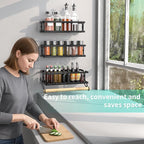 3 Pack Spice Racks Wall Mount With Paper Towel Holder and Hooks for hanging,Space Saving Spice Rack Organizer for Spice Jars and Seasonings, Spice Organization for Cabinet, Pantry,Black