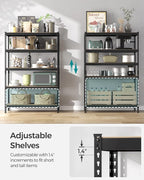 SONGMICS 5-Tier Storage Shelves, Load 2310 lb, Garage Storage, Boltless Assembly, Adjustable Shelving Unit, 23.6 x 47.2 x 70.9 Inches, for Study Shed Basement, Black and Natural Beige UGLR600B01