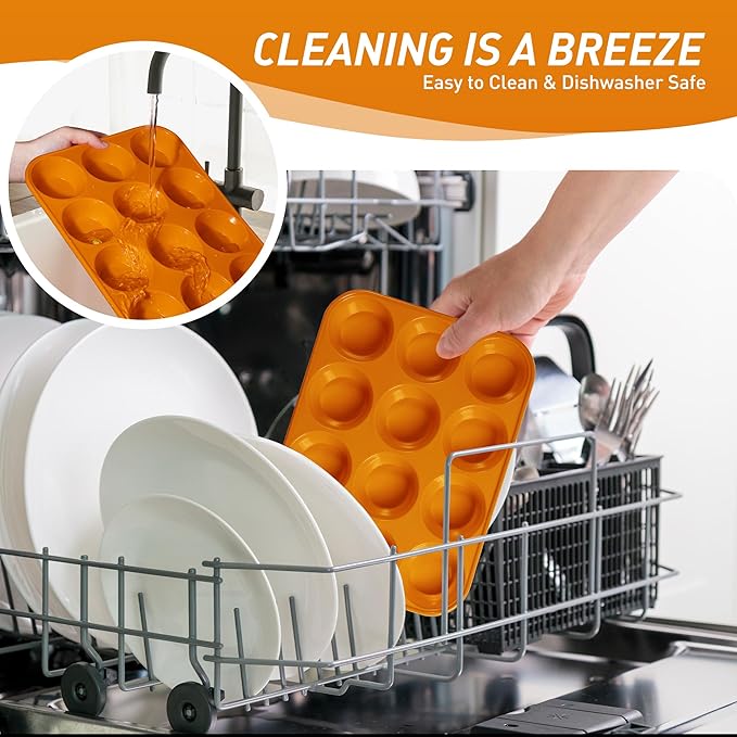 2 Pack 12 Cups Silicone Muffin Pan with Metal Reinforced Frame Regular Size Silicone Molds Cupcake Cake Baking Pans Cookie Baking Chocoflan Cupcake Mold Baking Homemade Muffins Cupcakes Egg Bites