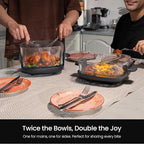 Kismile Roasti 5-in-1 Portable Glass Air Fryer, 2.6QT & 4.7QT Dual Glass Containers with Lids, Compact & Portable Design for Crispy, Roasted, and Warmed Meals – Dishwasher & Freezer Safe (Dark Grey)