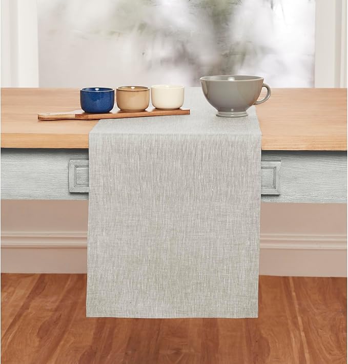 Solino Home Linen Table Runner 132 Inches Long - Athena, 100% Pure Linen Oyster Grey 14 x 132 Inch Table Runner for Dining, Summer, Fall, Autumn, Halloween