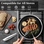 Innerwell 8 Inch Non Stick Pans, Titanium Ceramic Tri-Ply Stainless Steel Skillet Frying Pan Small Hybrid Nonstick Cooking Pan No Toxic Egg Frying Pan, Induction Compatible, PFAS/PFOA/PTFE Free