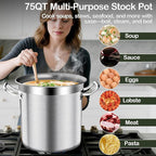Commercial Grade Large Stock Pot - 75 QT Soup Pot with Lid - Non-Nickel Stainless Steel Stock Pots - Healthy Cookware Polished Stockpots - Heavy Duty Cooking Pots, Cookware Sauce Pots