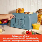 bella 4 Slice Toaster, 6 Setting Shade Control with Reheat & Cancel Buttons, Removable Crumb Tray, Anti Jam & Auto Shutoff, 900 Watt, Surf