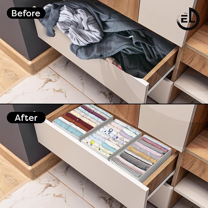 Drawer Organizer Clothes - 3 Set Multipurpose Dresser Drawer Organizer for Adults & Kids, Closet Foldable 10 Cells per Organizer - Non-Woven Fabric, T-Shirts, Baby Clothes, Shorts Organizer - White