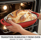 Premium Enameled Cast Iron Dutch Oven for Bread Baking | Non-Stick 5QT Oval Bread Oven with Lid | Perfect for Sourdough, Loaf, and Artisan Baking (Red, 5 QT)