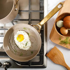 Bloomhouse - Two Time Oprah's Favorite Things Winner - 8 Inch Heavy Duty Aluminum Premium PFA Free Ceramic Nonstick Saute/Deep Frying Pan Skillet - Cappuccino Cream with Gold Handle