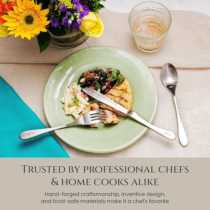 Knork Silverware Set - 20 Piece Matte Silver Cutlery set - Ergonomic Design Utensil sets, 18/10 Stainless Steel Forks Spoons and Knives set