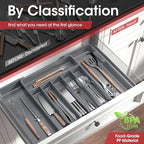 Aujen Silverware Organizer - Expandable Kitchen Drawer Organizer, Adjustable Utensil Organizer, Cutlery Tray for Forks, Knives, Multipurpose Kitchen Organizers and Storage Solution, Grey, Large