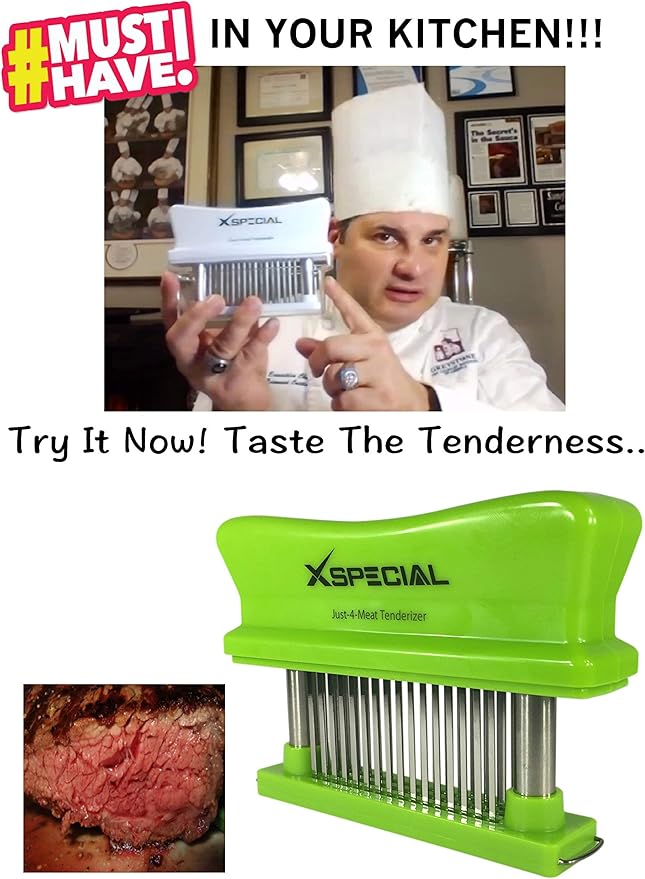 Toughest Meat Tenderizer Tool, 48 Needle Meat Tenderizer Blades Transforms Hard & Cheap Cuts into Expensive - Buttery Goodness Without Meat Mallet Crushing